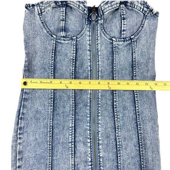 Denim Corset-Style Mini Dress W/ Front Zipper Closure By Iris Size L - Picture 11 of 14
